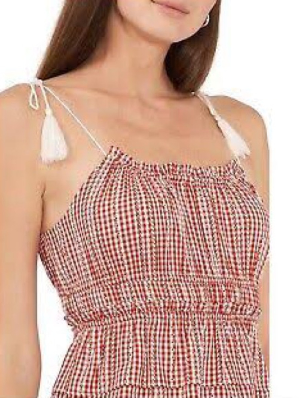 Gingham Smocked Tie-Shoulder Top - Red & White